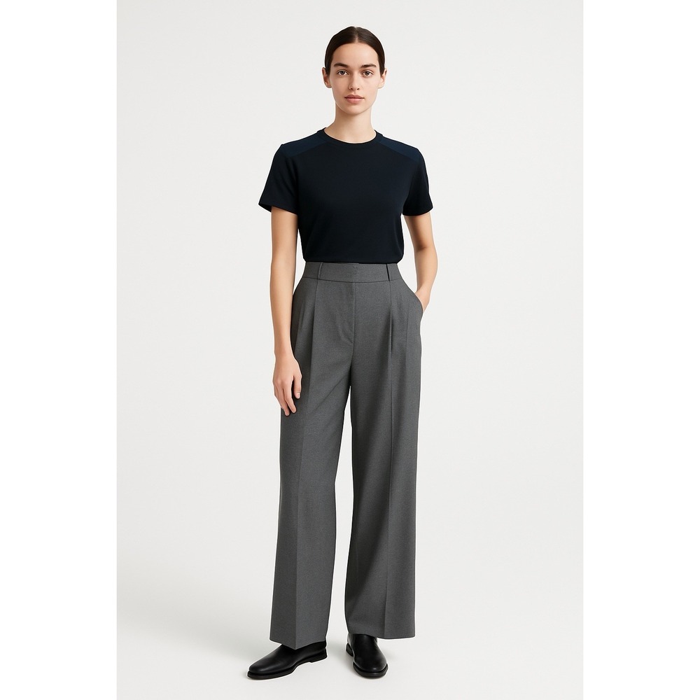 Mijeong Park Women's Wide Leg Pleated Trousers Gray Wool Blend Tailored‎ L